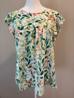 Emery Rose Short Sleeve Top NWOT Womens Small Green/White/Gold/Blue/Peach